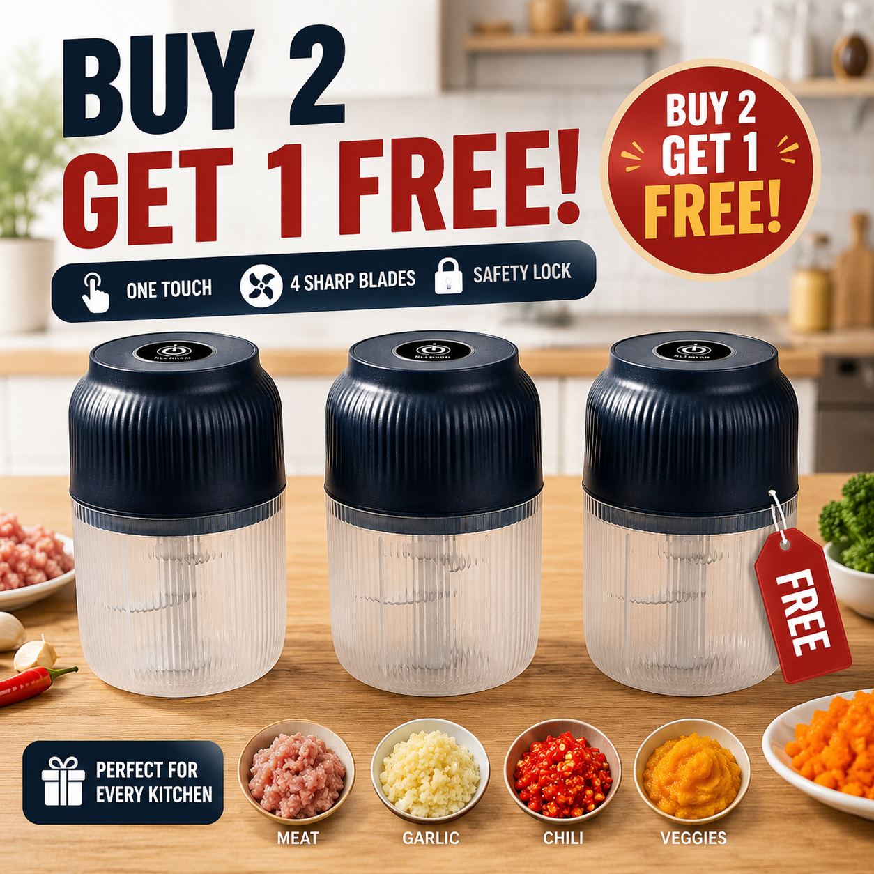💎Nectavira®🔥Powerful Electric Food Chopper – One-Touch Mini Kitchen Blender