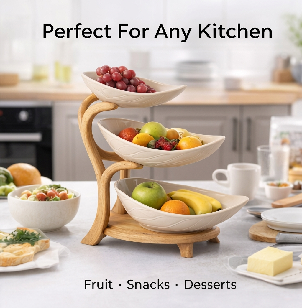 ππππ 3-Tier Wooden Fruit Stand β Space-Saving Kitchen Counter Organizer for Fruits, Snacks & Vegetables