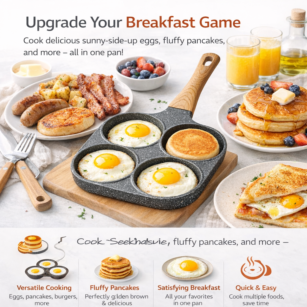 🥚 4-Cavity Nonstick Breakfast Pan – Easy-Cook Frying Pan for Eggs, Pancakes & Sandwiches