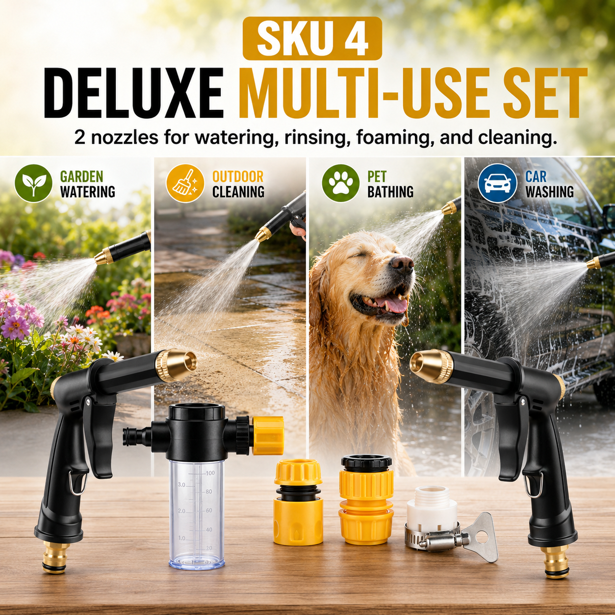 ✨💦2-in-1 High-Pressure Water Nozzle & Foam Sprayer for Cars, Pets & Garden Cleaning