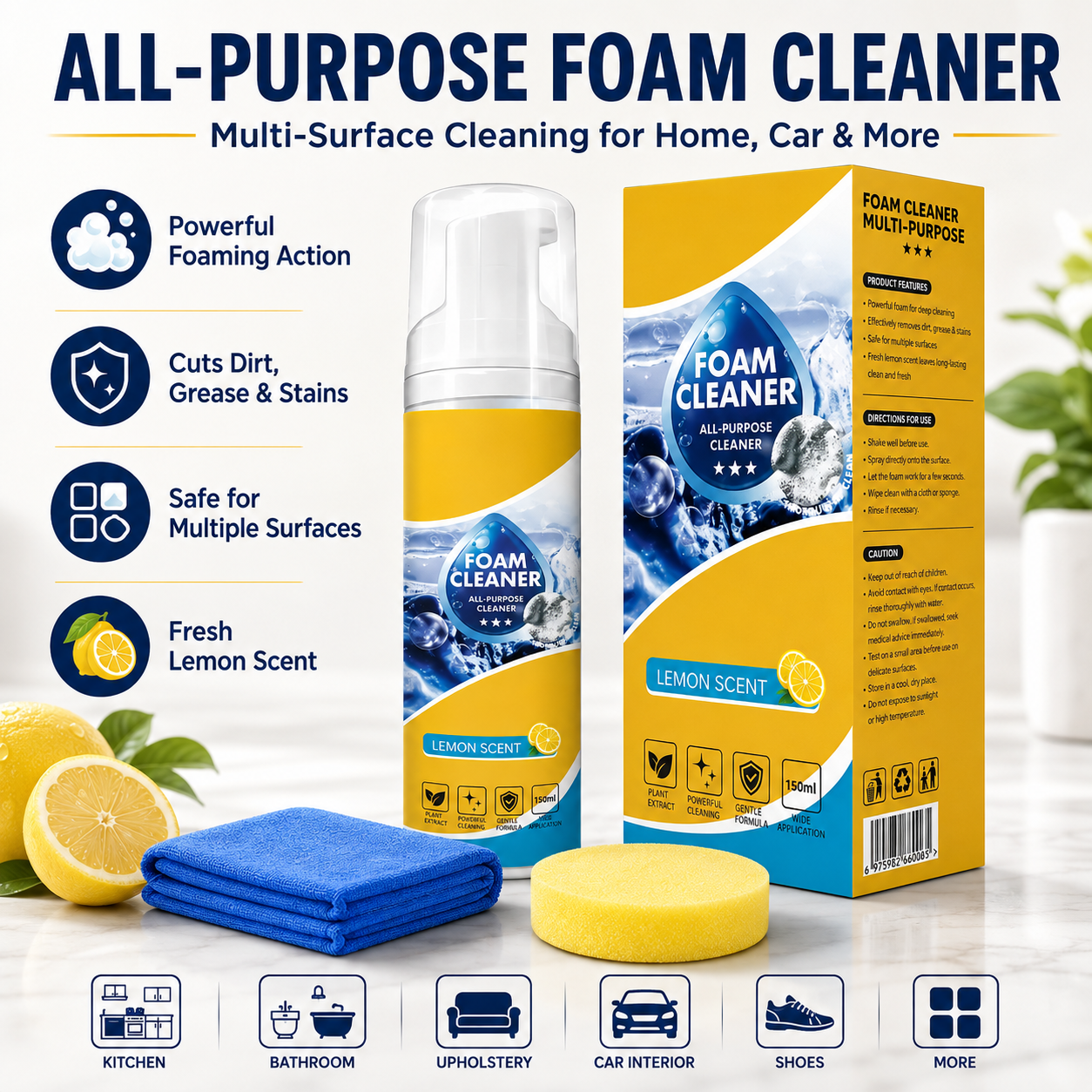Nectavira All-Purpose Foam Cleaner – Multi-Surface Cleaner for Home, Car & More