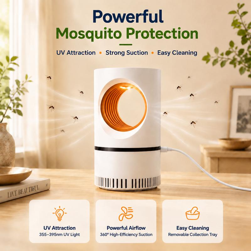 UV Light Mosquito Trap Lamp, Ultra Quiet 30dB Insect Catcher with Strong Suction, Chemical Free Safe for Kids Pets, Indoor Bedroom Mosquito Killer