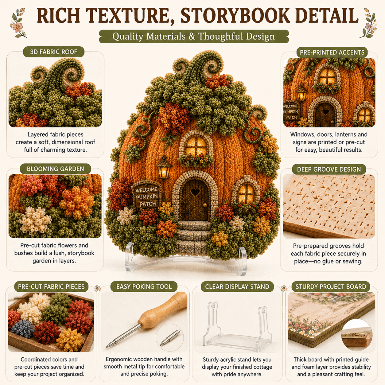 Nectavira® Cozy Cottage 3D Fabric Poke Art Kit