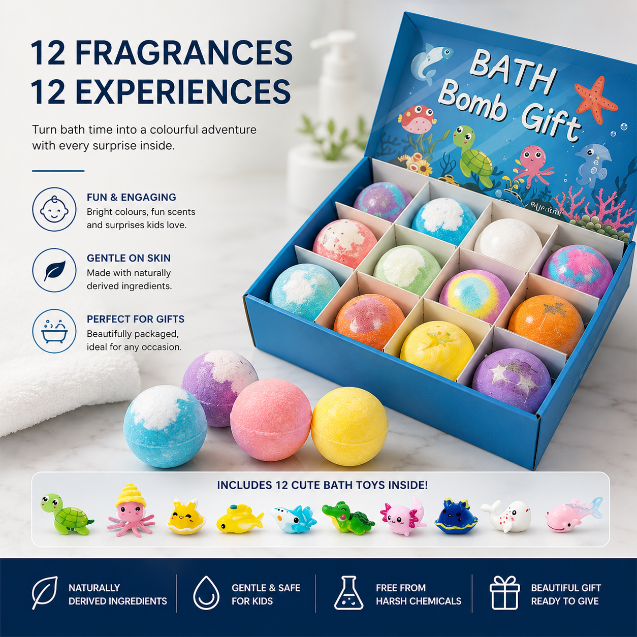 🎁Gentle Kids Bath Bomb Set – Food-Grade Colors, Surprise Toys & Fun Bath Time Adventures🔥 Limited Time – Save 70% Today