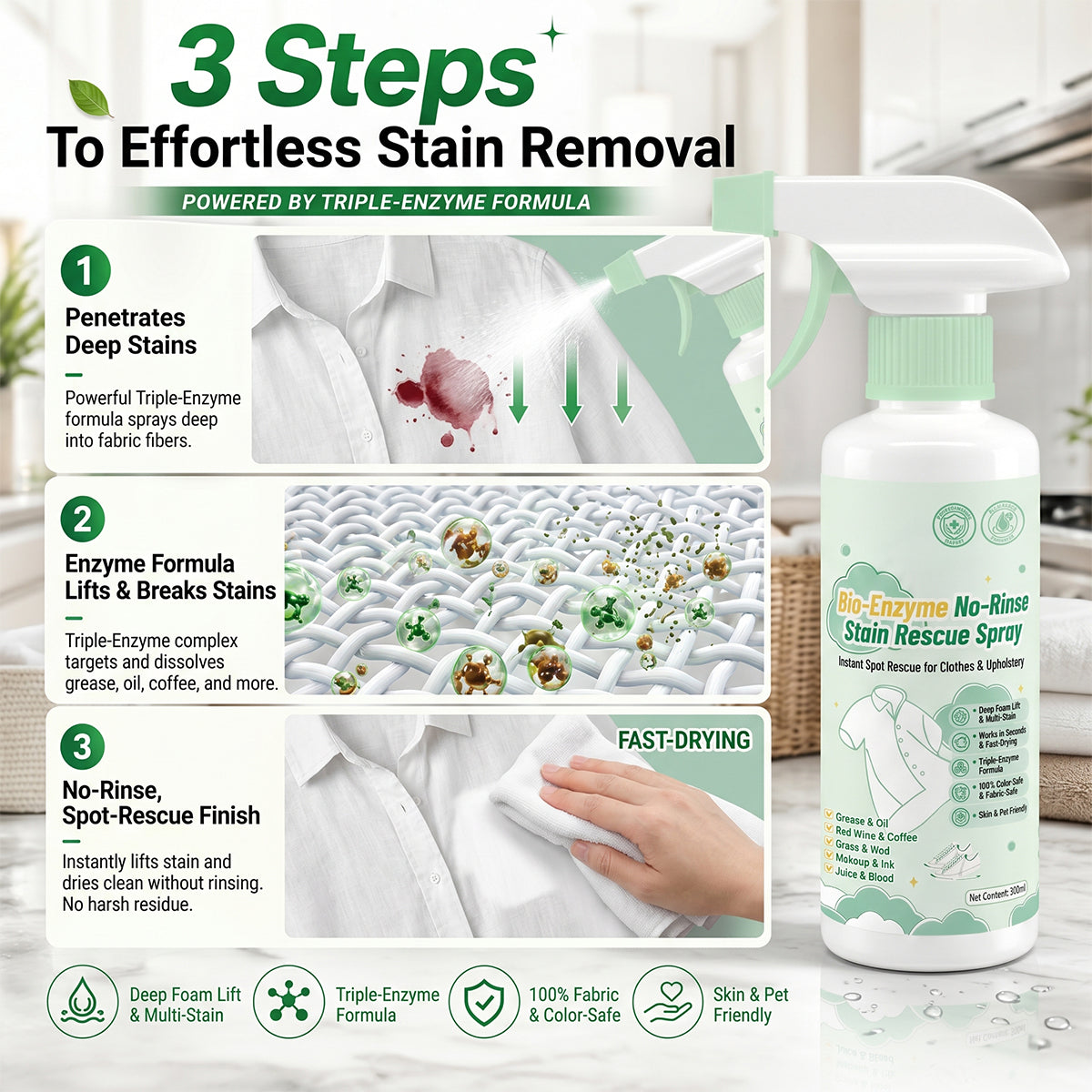 Billhol® Bio-Enzyme No-Rinse Stain Rescue Spray