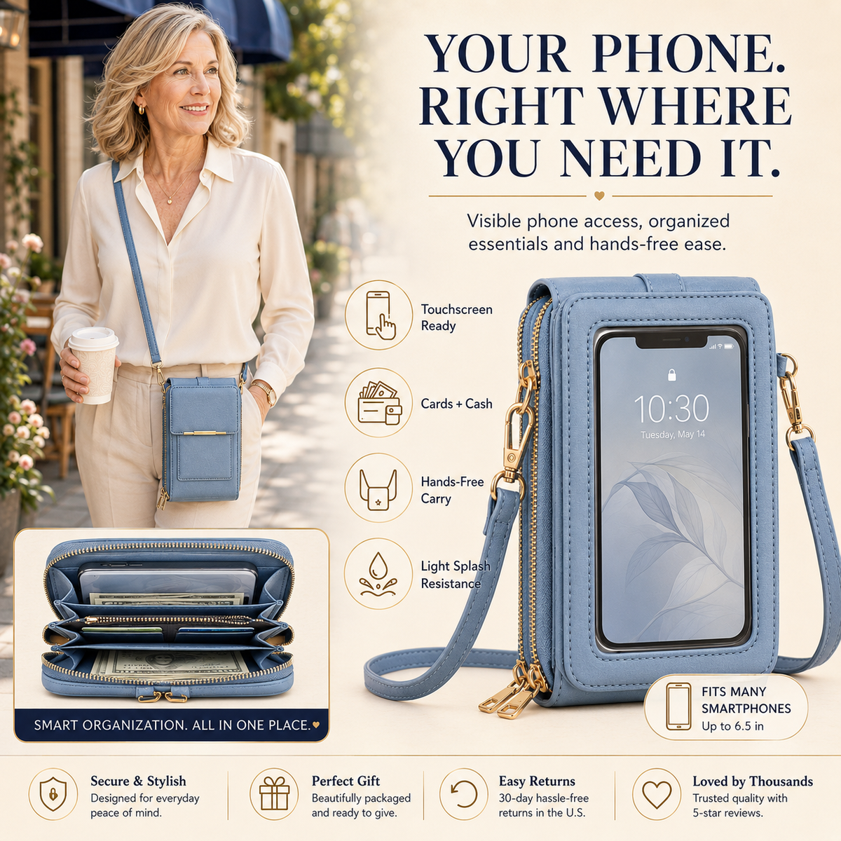 ✨ Nectavira® Touchscreen Crossbody Phone Wallet – Hands-Free Phone, Card & Cash Organizer 📱
