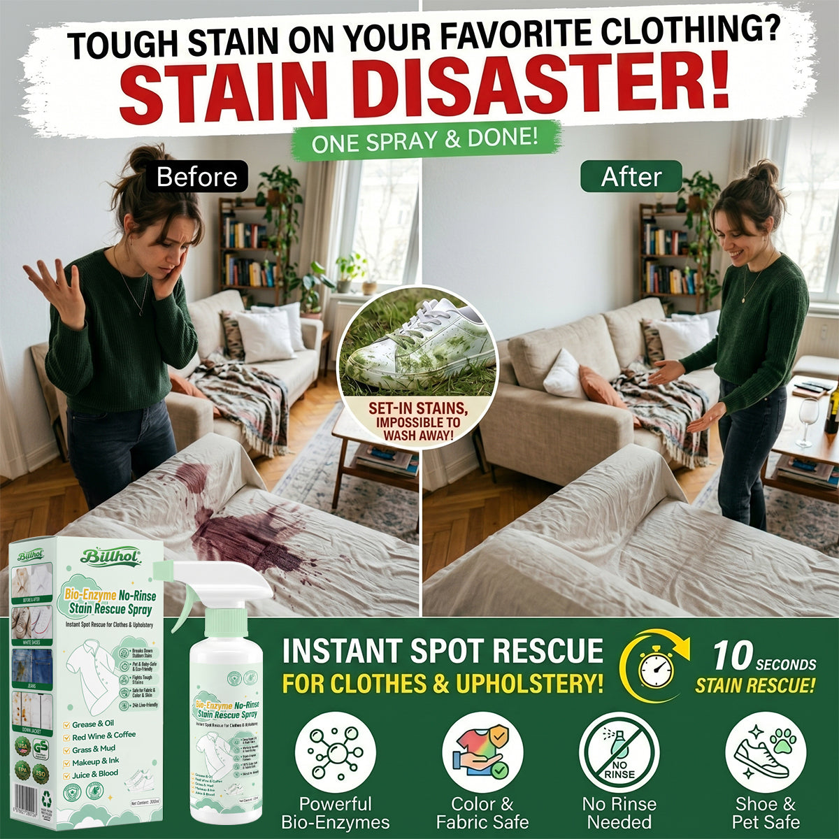 Billhol® Bio-Enzyme No-Rinse Stain Rescue Spray