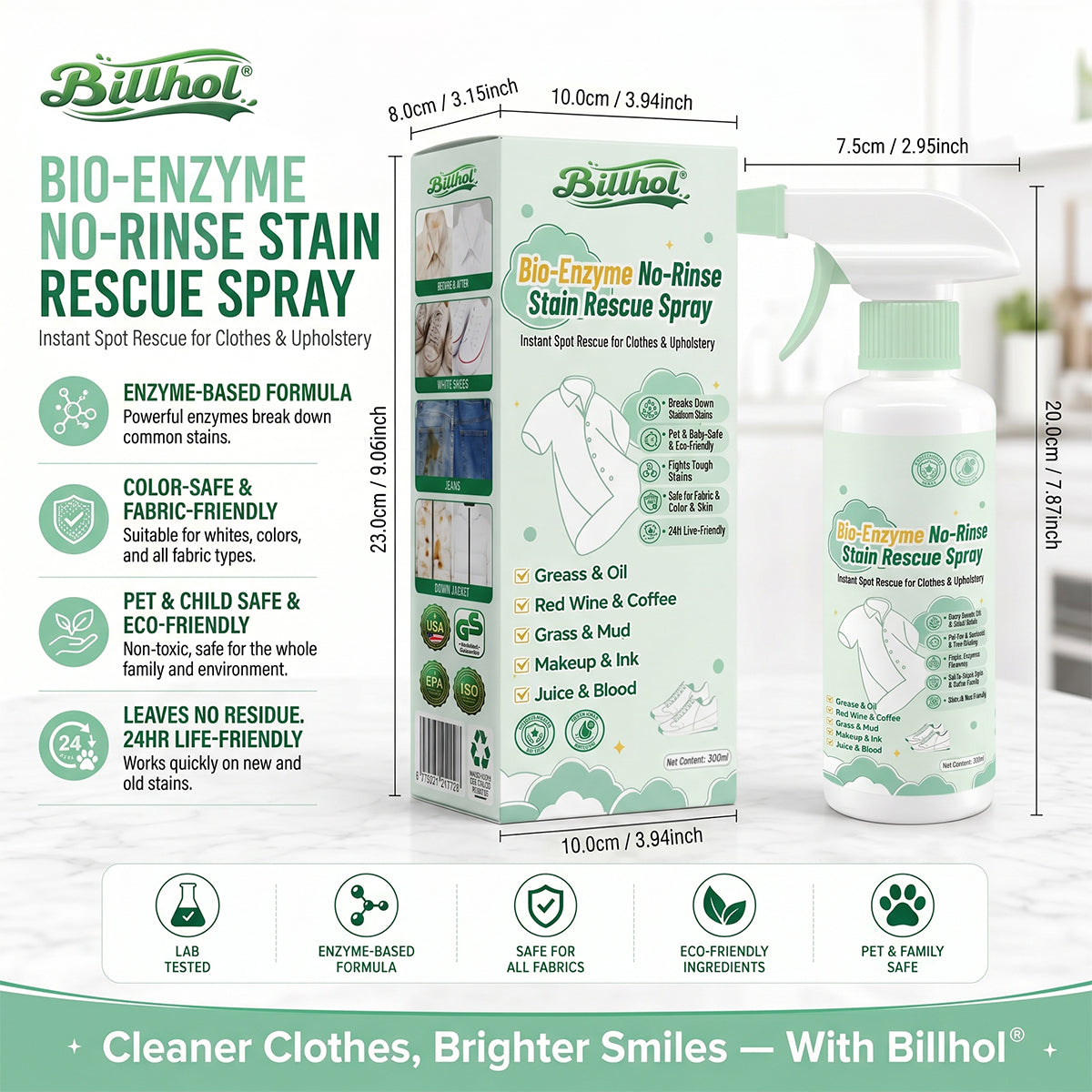 Billhol® Bio-Enzyme No-Rinse Stain Rescue Spray