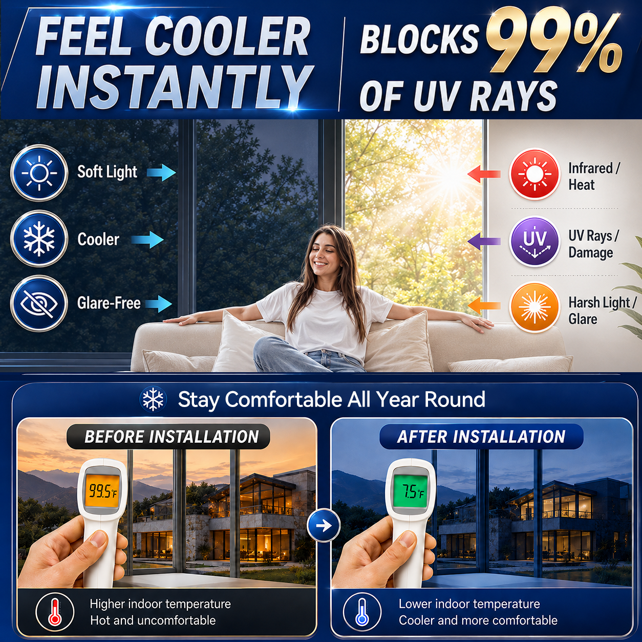 𝑶𝒇𝒇𝒊𝒄𝒊𝒂𝒍 𝑺𝒕𝒐𝒓𝒆  |🪟☀️ One-Way Mirror Window Film – Stay Cooler, Enjoy Daytime Privacy & Block UV Rays