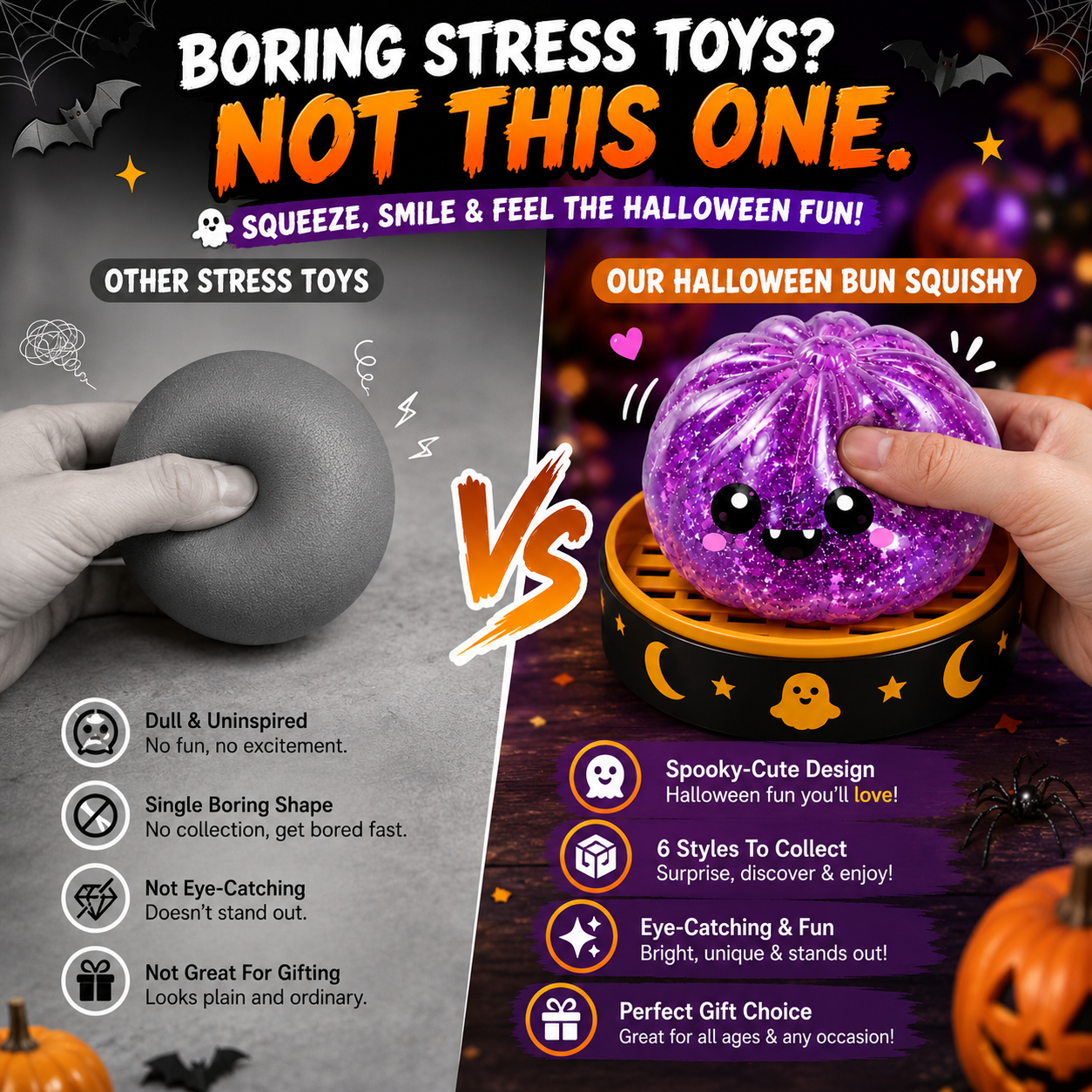 🔥 55% OFF TODAY 🎃Nectavira® Halloween Steamed Bun Squishy Random Mystery Box | 6 Spooky Styles to Collect🎃