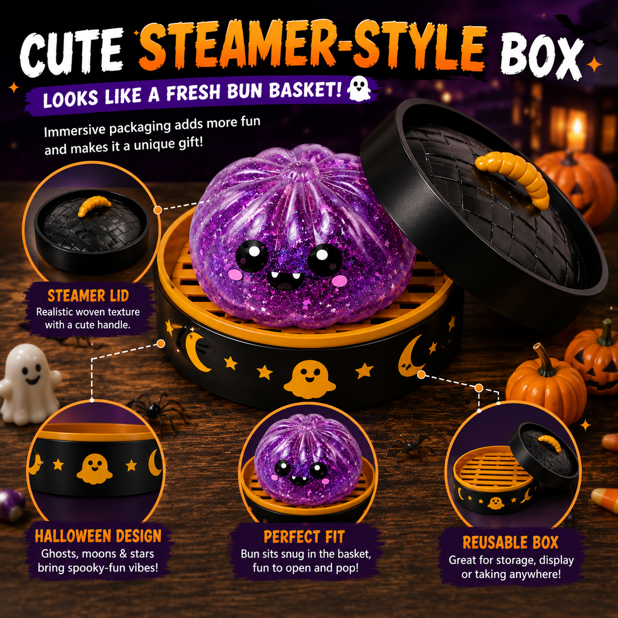 🔥 55% OFF TODAY 🎃Nectavira® Halloween Steamed Bun Squishy Random Mystery Box | 6 Spooky Styles to Collect🎃