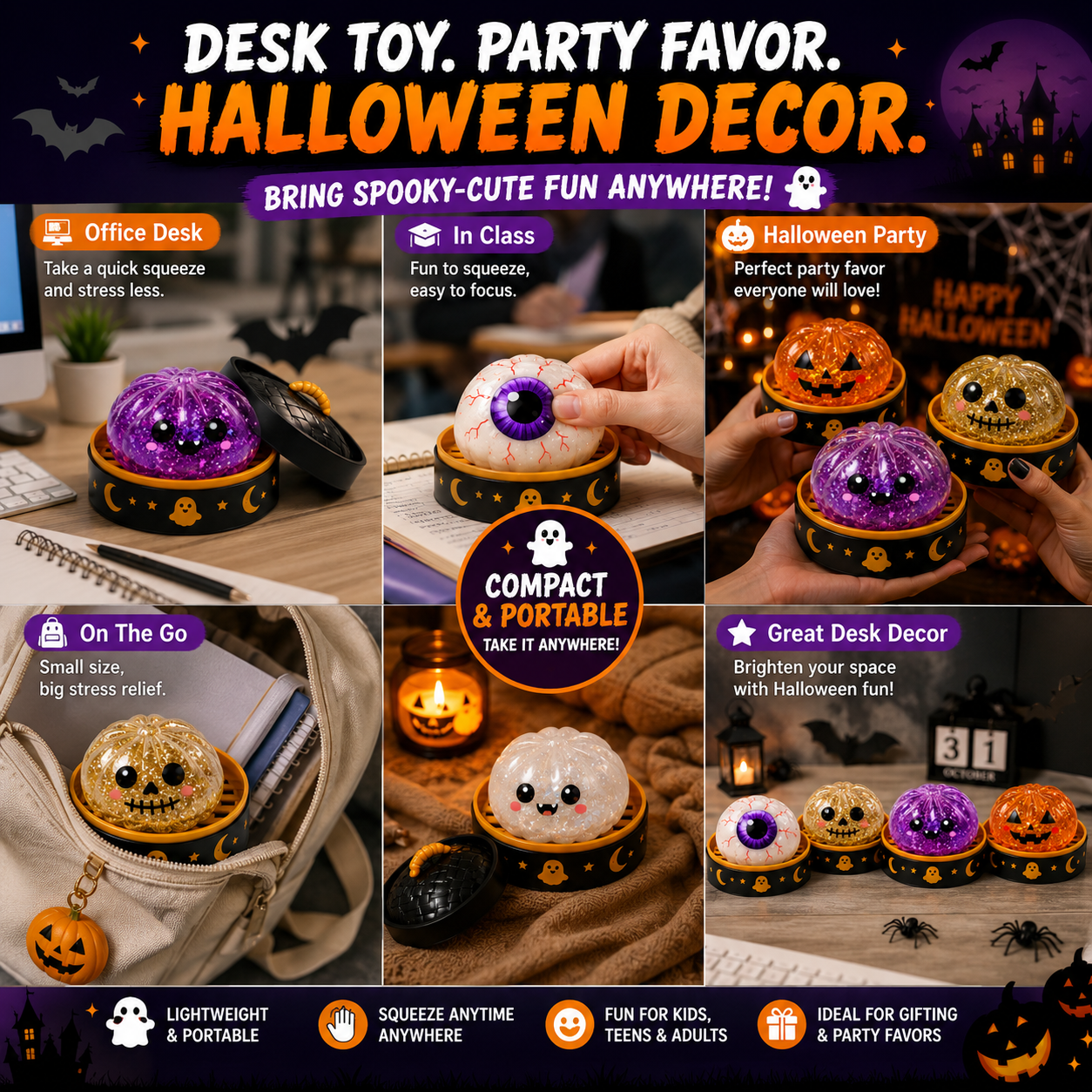 🔥 55% OFF TODAY 🎃Nectavira® Halloween Steamed Bun Squishy Random Mystery Box | 6 Spooky Styles to Collect🎃