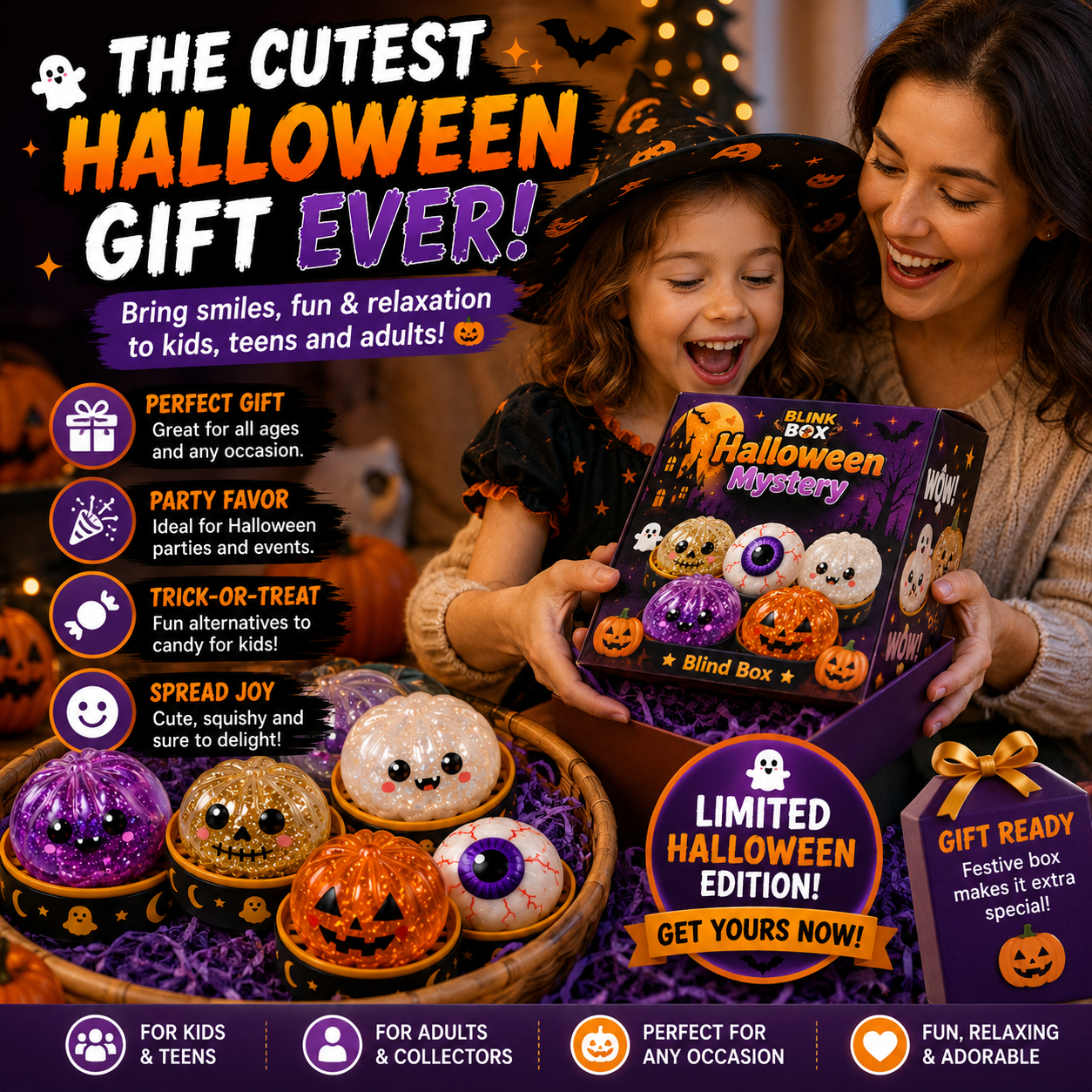 🔥 55% OFF TODAY 🎃Nectavira® Halloween Steamed Bun Squishy Random Mystery Box | 6 Spooky Styles to Collect🎃