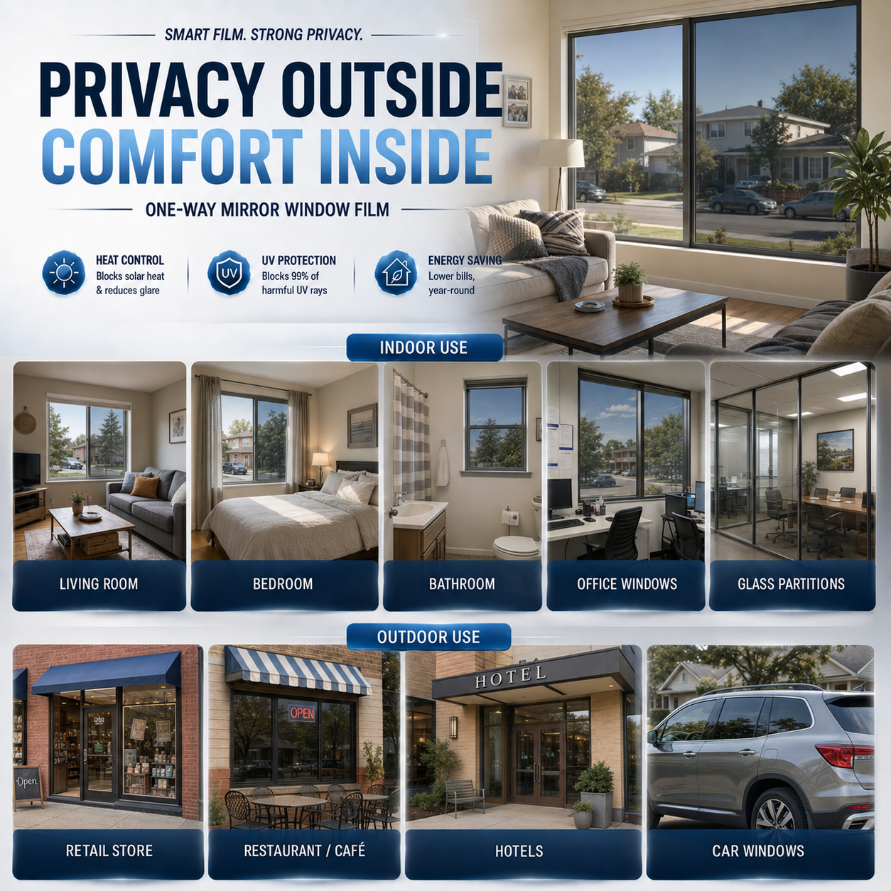 𝑶𝒇𝒇𝒊𝒄𝒊𝒂𝒍 𝑺𝒕𝒐𝒓𝒆  |🪟☀️ One-Way Mirror Window Film – Stay Cooler, Enjoy Daytime Privacy & Block UV Rays