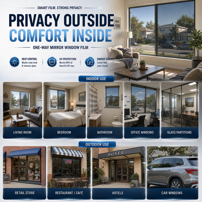 𝑶𝒇𝒇𝒊𝒄𝒊𝒂𝒍 𝑺𝒕𝒐𝒓𝒆  |🪟☀️ One-Way Mirror Window Film – Stay Cooler, Enjoy Daytime Privacy & Block UV Rays