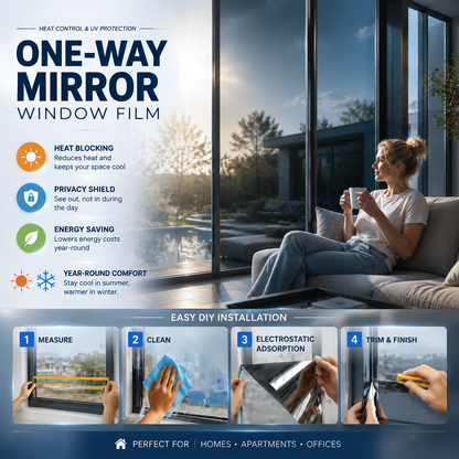 𝑶𝒇𝒇𝒊𝒄𝒊𝒂𝒍 𝑺𝒕𝒐𝒓𝒆  |🪟☀️ One-Way Mirror Window Film – Stay Cooler, Enjoy Daytime Privacy & Block UV Rays