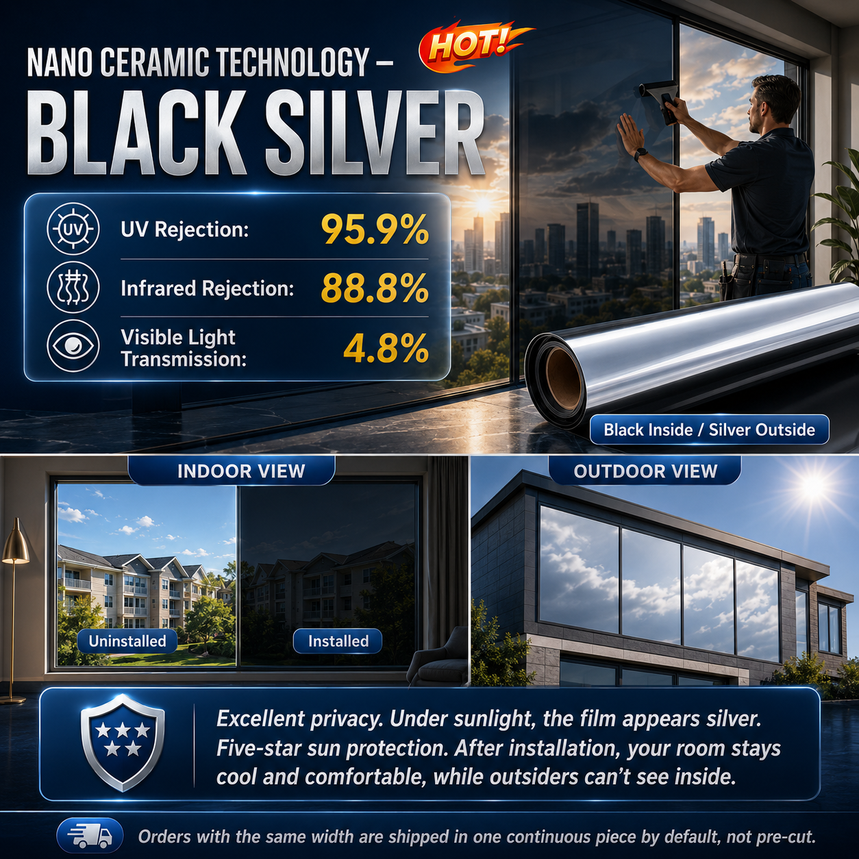 𝑶𝒇𝒇𝒊𝒄𝒊𝒂𝒍 𝑺𝒕𝒐𝒓𝒆  |🪟☀️ One-Way Mirror Window Film – Stay Cooler, Enjoy Daytime Privacy & Block UV Rays