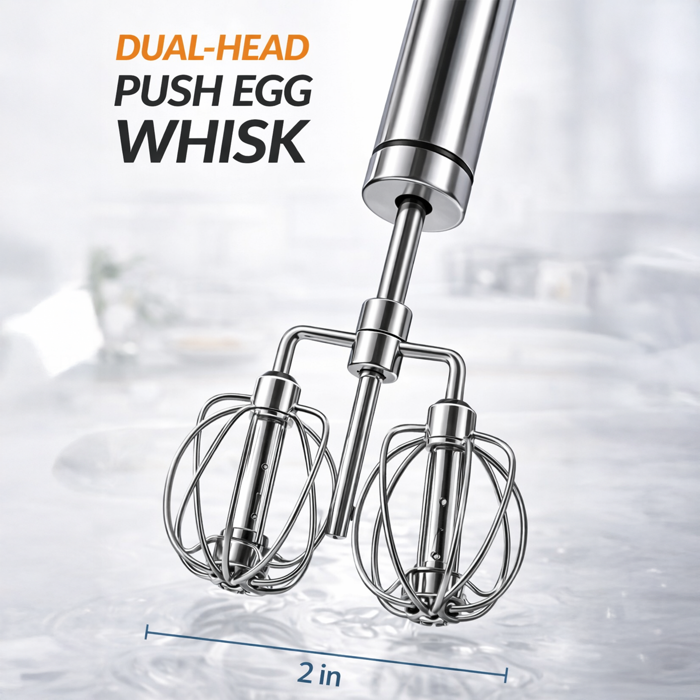 🥚 Dual-Head Push Egg Whisk – Stainless Steel Semi-Automatic Mixer for Eggs, Batter & Cream