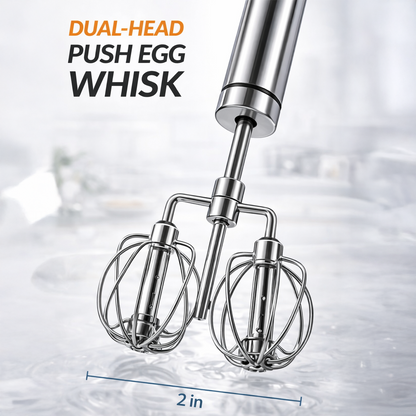 🥚 Dual-Head Push Egg Whisk – Stainless Steel Semi-Automatic Mixer for Eggs, Batter & Cream