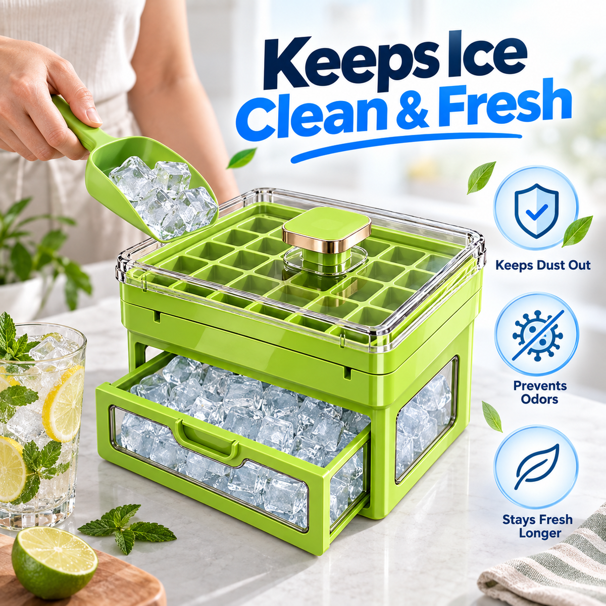 🧊 Nectavira®34/68-Cube All-In-One Ice-Making System With Built-In Storage Drawer