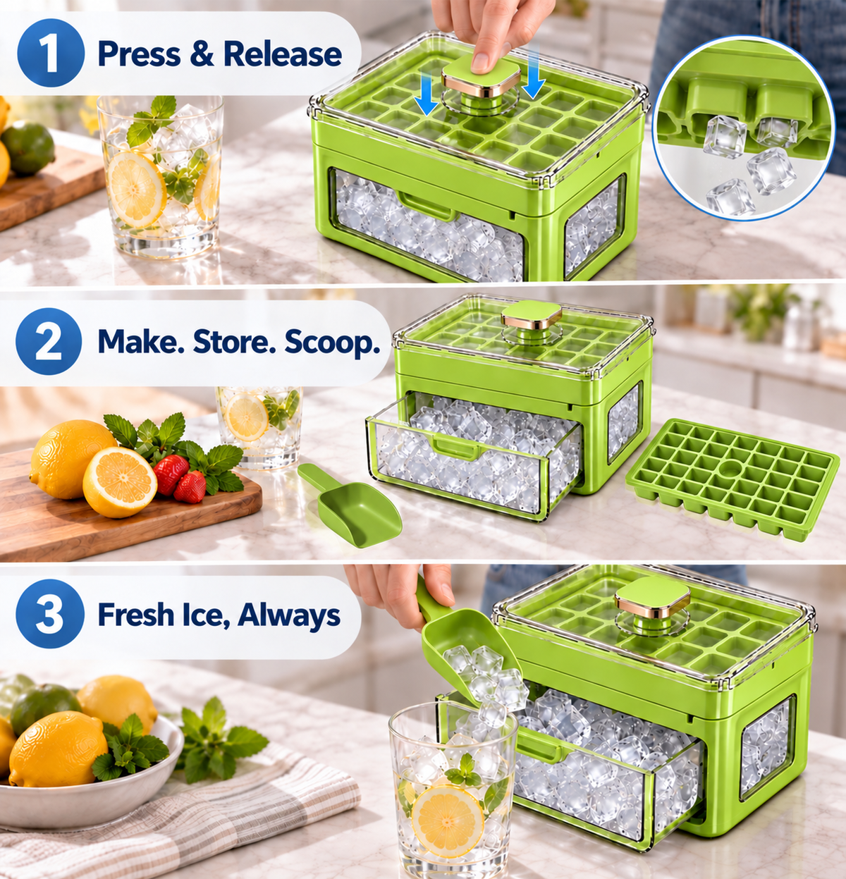 🧊 Nectavira®34/68-Cube All-In-One Ice-Making System With Built-In Storage Drawer