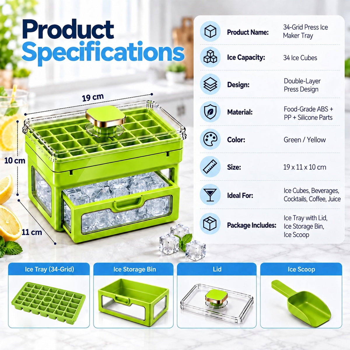 🧊 Nectavira®34/68-Cube All-In-One Ice-Making System With Built-In Storage Drawer