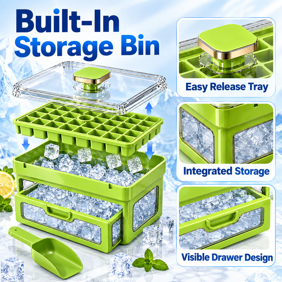 🧊 Nectavira®34/68-Cube All-In-One Ice-Making System With Built-In Storage Drawer