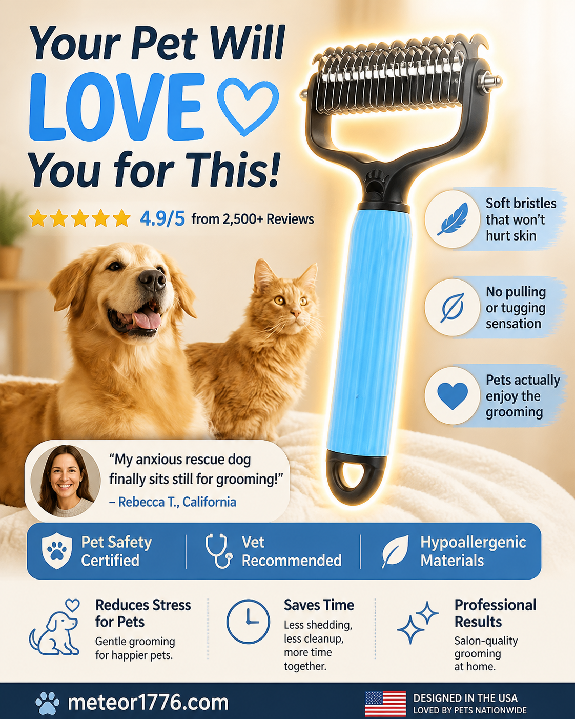 🐶 Nectavira® Double sided pet grooming brush