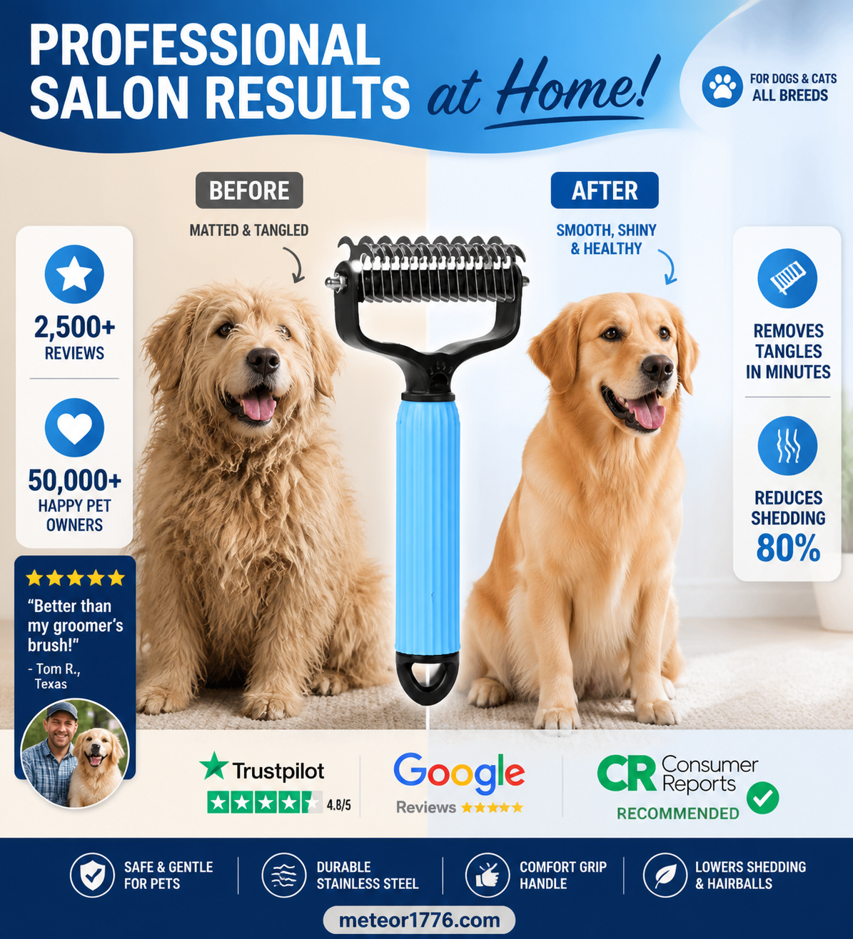 🐶 Nectavira® Double sided pet grooming brush