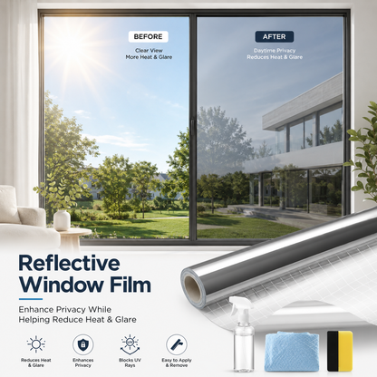 ☀️50% OFF Today - Reflective Window Privacy Film| Daytime Mirror Window Tint for Heat Control, UV Protection, Home, Office & Car Glass