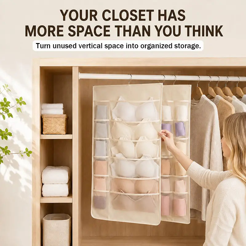 ✨Nectavira® Multi-Pocket Hanging Closet Organizer – Neat Storage for Bras & Underwear