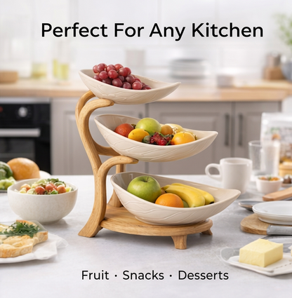 🍇🍈🍌🍋 3-Tier Wooden Fruit Stand – Space-Saving Kitchen Counter Organizer for Fruits, Snacks & Vegetables