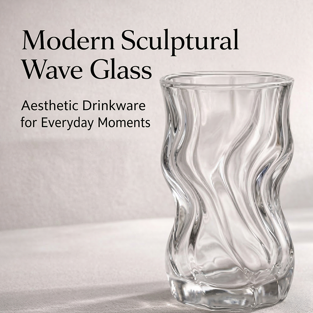 🥛🍵🥂 Wave Sculpt Glass Tumbler – 740ml Ripple Glass for Whiskey, Cocktail & Everyday Drinks