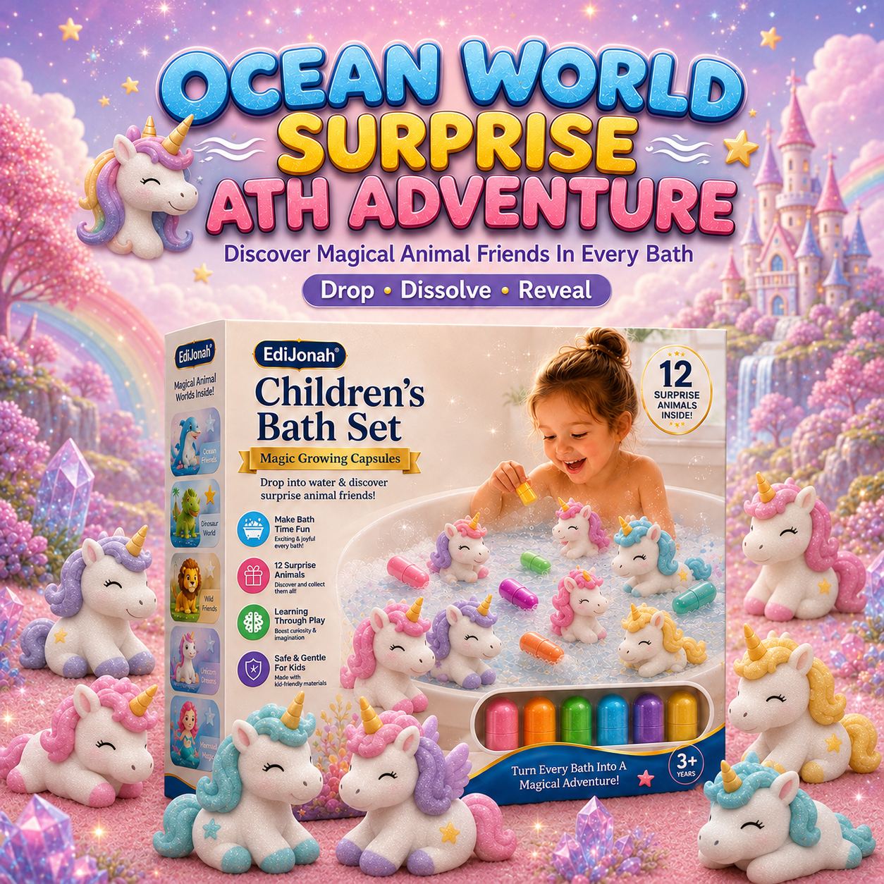 EdiJonah® Kids Bath Set – Magic Animal Capsules for Learning & Play (Turn Bath Time Into a Fun Discovery Adventure)
