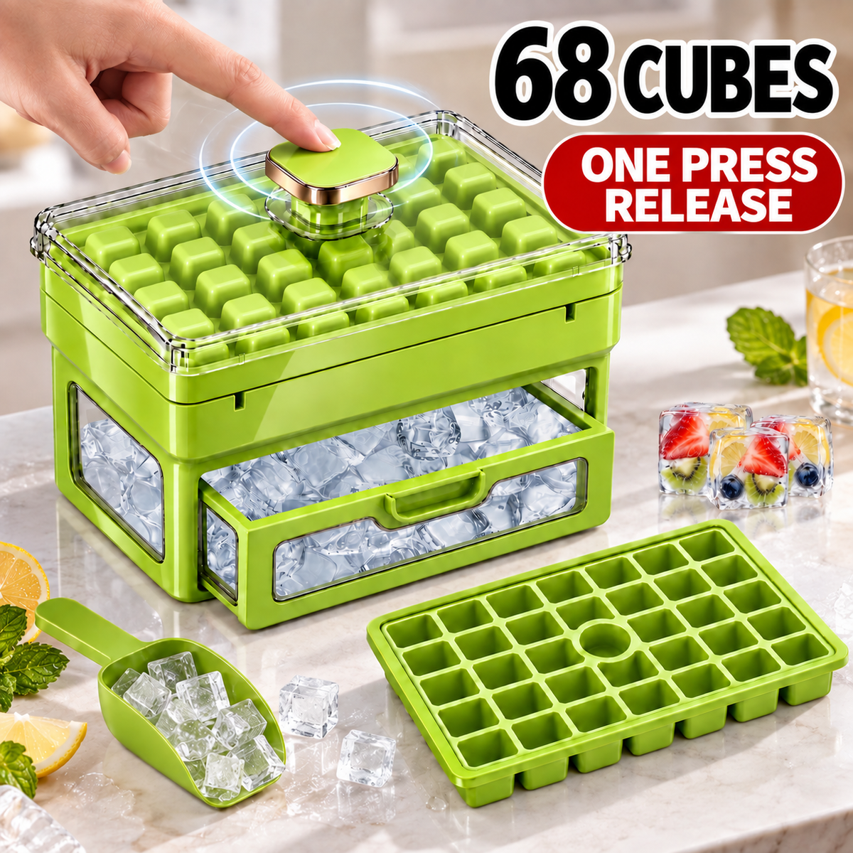 🧊 Nectavira®34/68-Cube All-In-One Ice-Making System With Built-In Storage Drawer