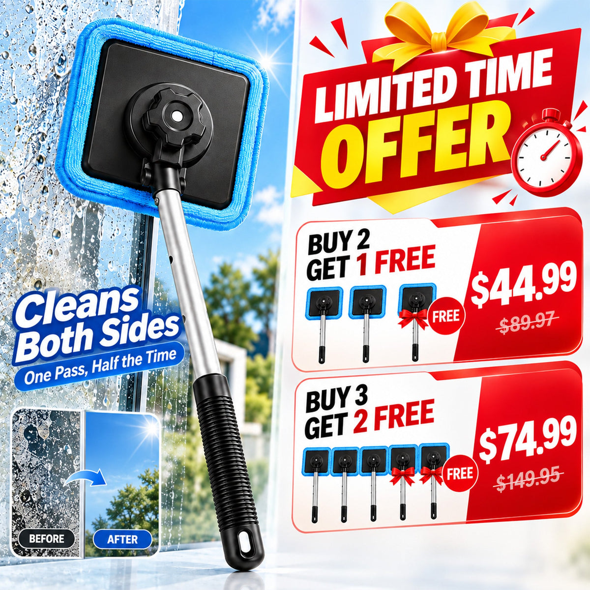 All-In-One Magnetic Glass Cleaner — Dual-Side Cleaning, Washable Pads & Versatile Home and Car Use | One Kit. Cleaner Glass. Less Effort. 💎