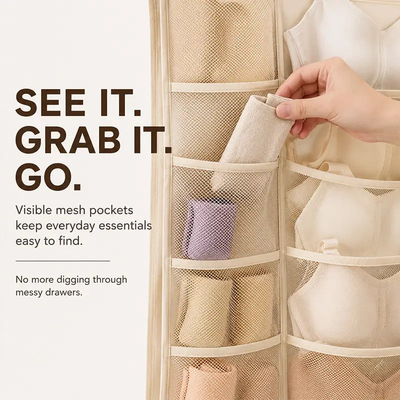 ✨Nectavira® Multi-Pocket Hanging Closet Organizer – Neat Storage for Bras & Underwear