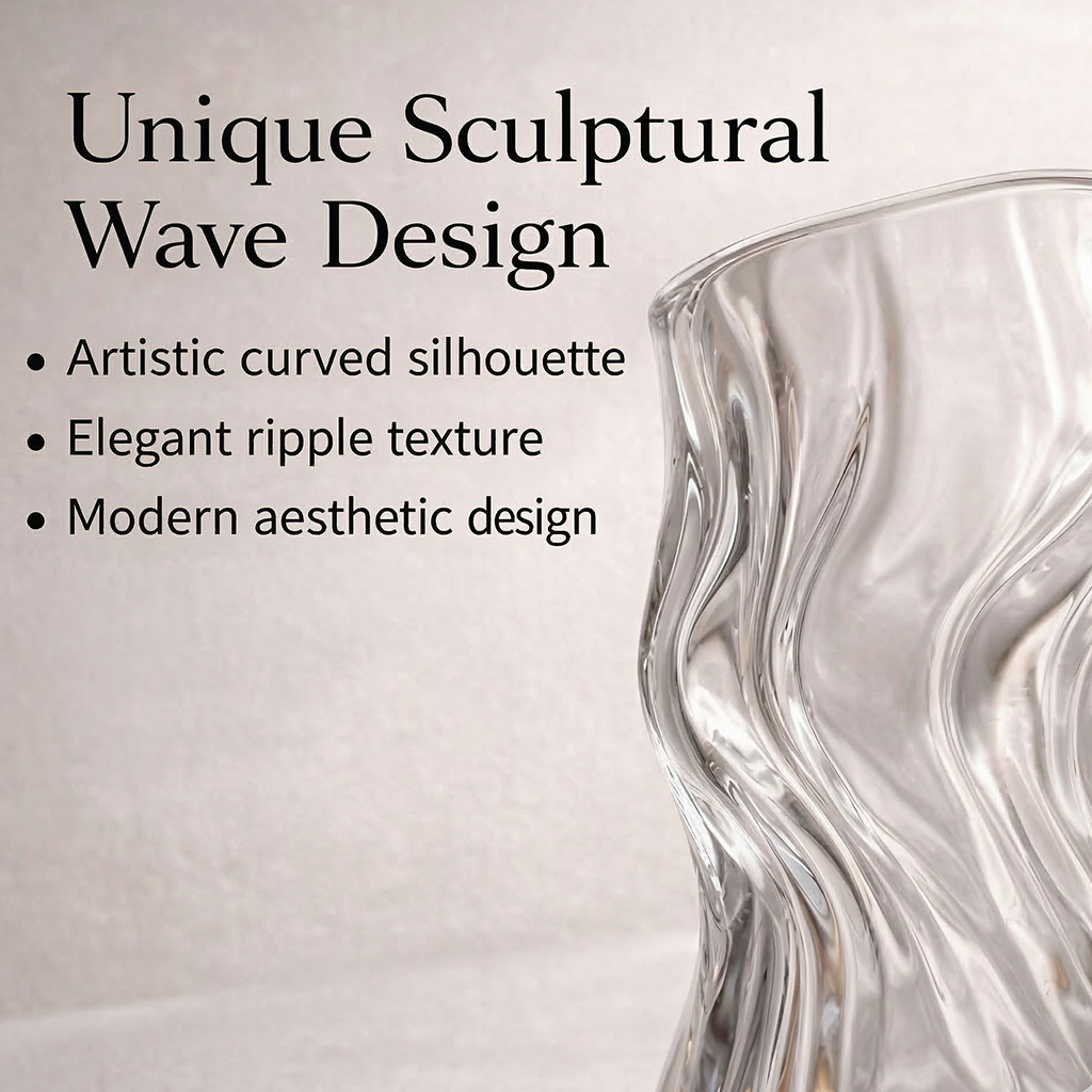 🥛🍵🥂 Wave Sculpt Glass Tumbler – 740ml Ripple Glass for Whiskey, Cocktail & Everyday Drinks