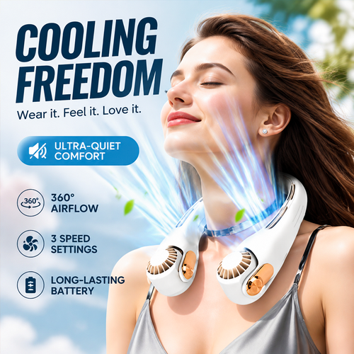 💎2026 HOT SALE🥳💞50K+ SOLD!🍃💨Neck Air Conditioner Fan – Ultra‑quiet, 360° rotating, 3 speeds. 🌬️