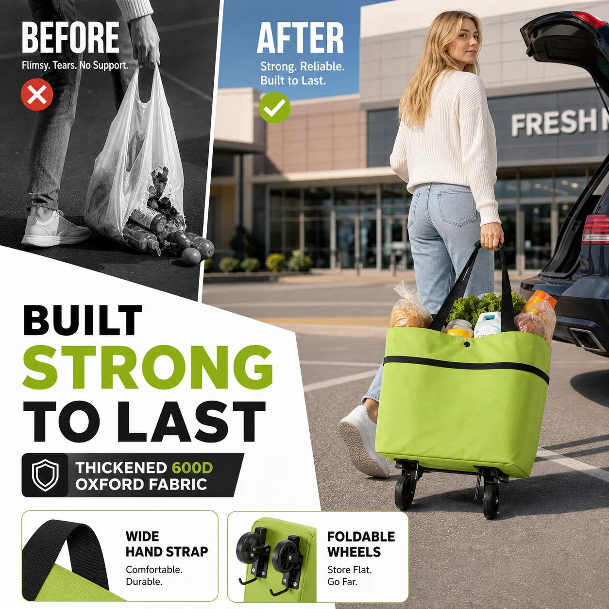 ROLLING SHOPPING BAG Carry More, Lift Less