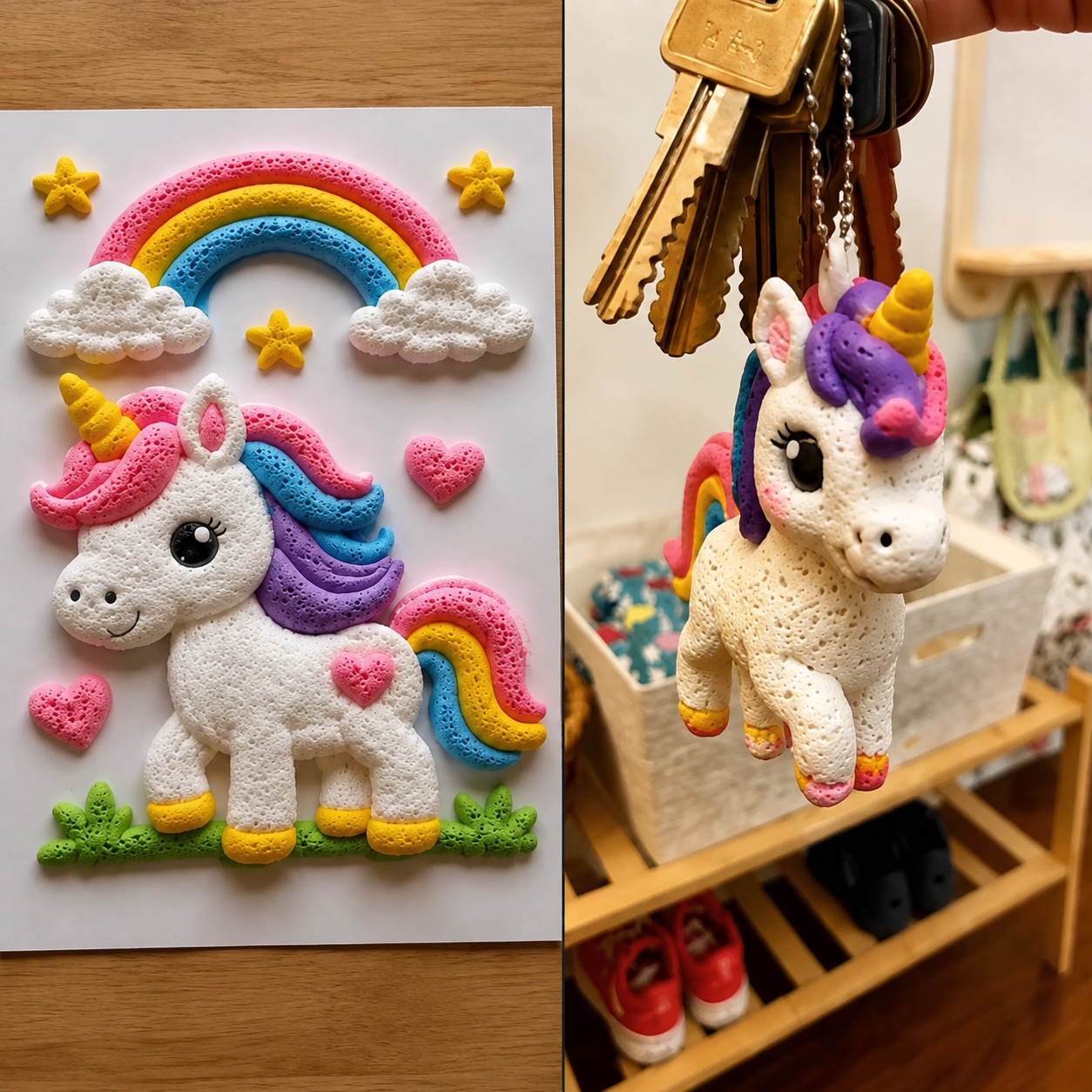 3D unicorn paper art and unicorn keychain project