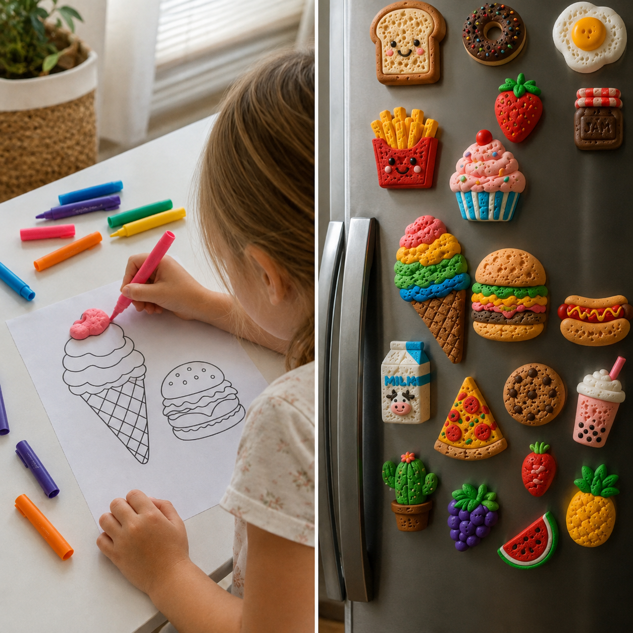 3D food magnets and kid drawing project