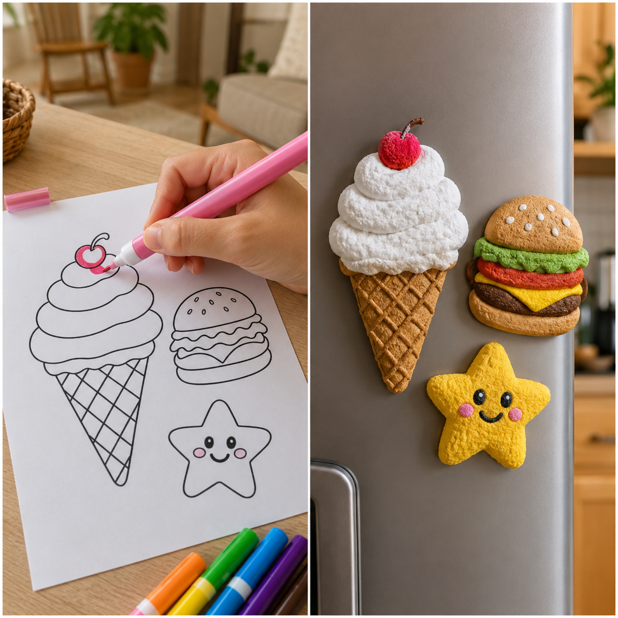 3D ice cream burger and star fridge magnet project