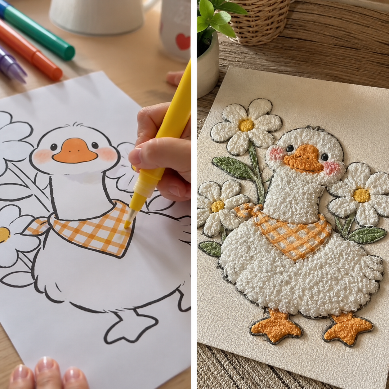 3D duck drawing and finished duck craft project