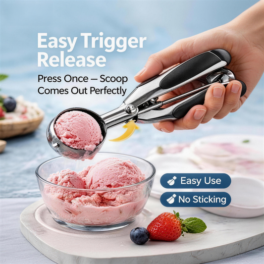 🍨🍦 Heavy-Duty Ice Cream Scoop – Stainless Steel with Easy Trigger Release, Ergonomic for Perfect Ice Cream Balls