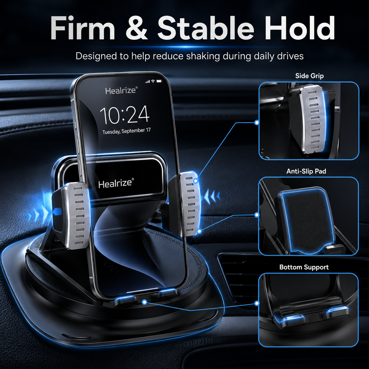 💎Mechanical 360° Rotating Car Phone Holder | Strong Suction Dashboard Mount for iPhone & Android Navigation🚘