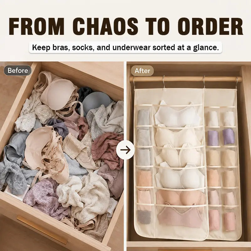 ✨Nectavira® Multi-Pocket Hanging Closet Organizer – Neat Storage for Bras & Underwear