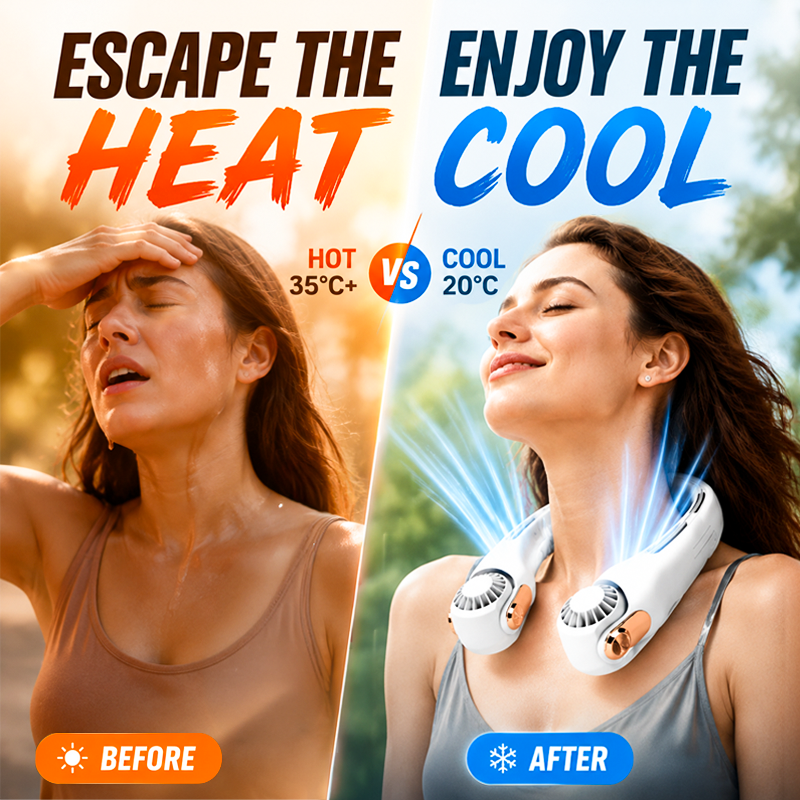 💎2026 HOT SALE🥳💞50K+ SOLD!🍃💨Neck Air Conditioner Fan – Ultra‑quiet, 360° rotating, 3 speeds. 🌬️