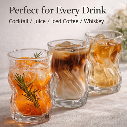 🥛🍵🥂 Wave Sculpt Glass Tumbler – 740ml Ripple Glass for Whiskey, Cocktail & Everyday Drinks