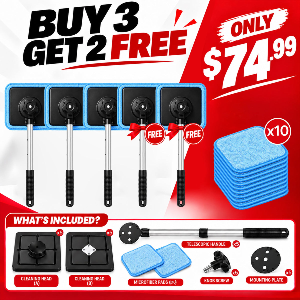 All-In-One Magnetic Glass Cleaner — Dual-Side Cleaning, Washable Pads & Versatile Home and Car Use | One Kit. Cleaner Glass. Less Effort. 💎
